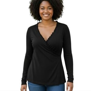 Nordstrom Rack Black Ruffle Trim Long Sleeve